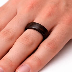 Ebony Rings set, Black His And Hers Rings, Engraved Wood Ring, Wood Wedding Ring Set, Simple Wedding Band Set, 5th Wedding Anniversary Gift image 8