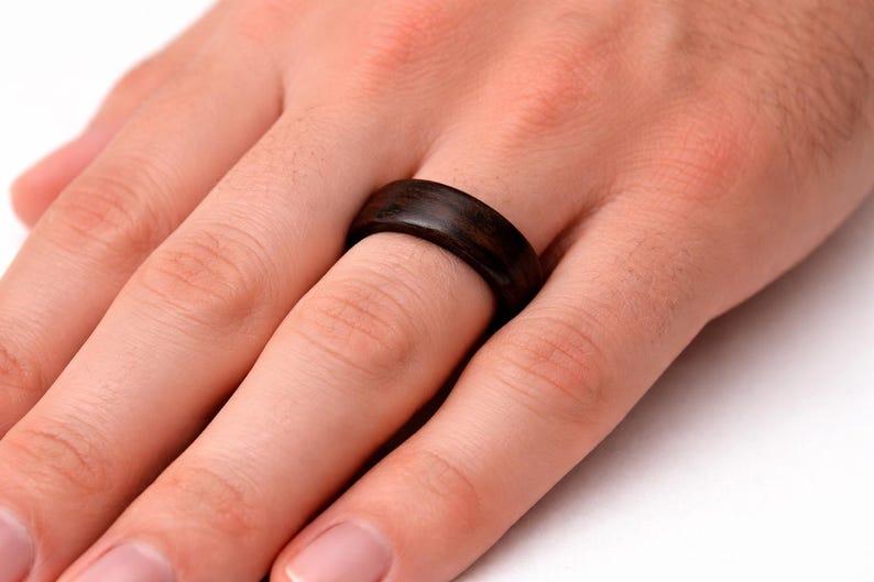 Ebony Rings set, Black His And Hers Rings, Engraved Wood Ring, Wood Wedding Ring Set, Simple Wedding Band Set, 5th Wedding Anniversary Gift image 8