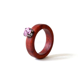 Red sandalwood ring whit Swarovski gem, Promise ring for her, wooden ring, sandalwood, Swarovski ring