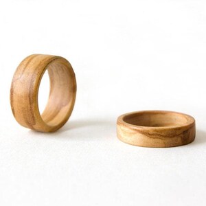 Olive wood ring, Minimalist ring set, Wedding ring set his and her, Wooden ring, Custom engraved ring, Couple rings matching, his her ring image 4
