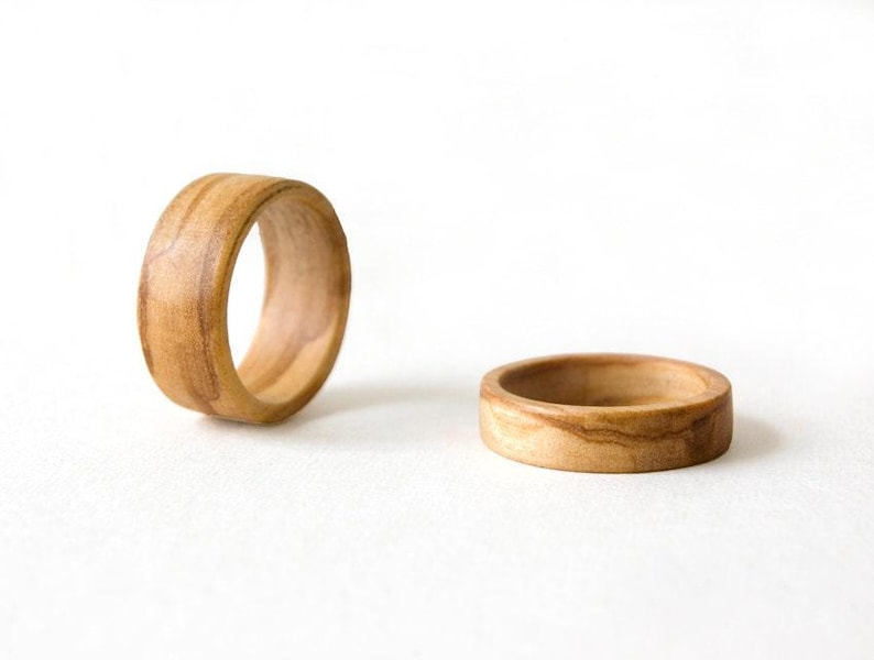 Olive wood ring, Minimalist ring set, Wedding ring set his and her, Wooden ring, Custom engraved ring, Couple rings matching, his her ring image 4