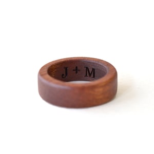 Class wood ring, Wooden wedding band, Initial ring men, Mahogany wood ring, Couples ring, Wood ring men, Custom engraved ring, 5 anniversary image 3