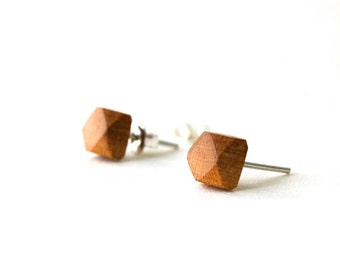 Plum wood geometric earrings, Wood stud earrings, post earrings