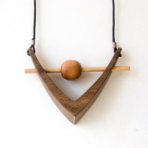 Walnut wood necklace, wood pendant, triangle necklace, geometric necklace image 1