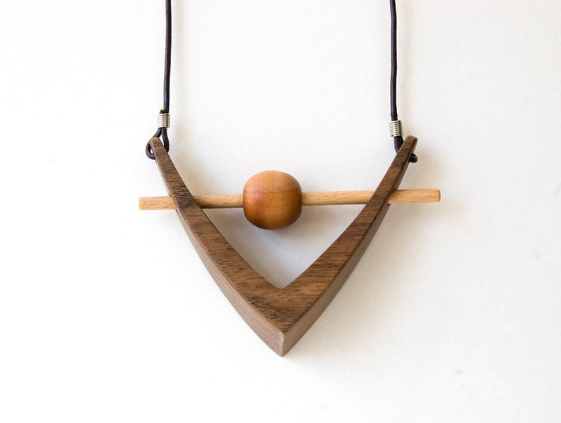 Walnut wood necklace, wood pendant, triangle necklace, geometric necklace image 1