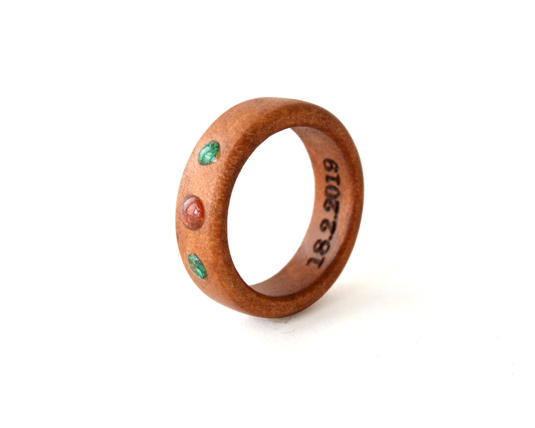 Wood Promise Rings Promise Ring for Her, Wood Inlay Ring, Engraved Ring - Etsy