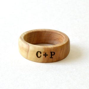 Olive wood ring, Minimalist ring set, Wedding ring set his and her, Wooden ring, Custom engraved ring, Couple rings matching, his her ring image 3