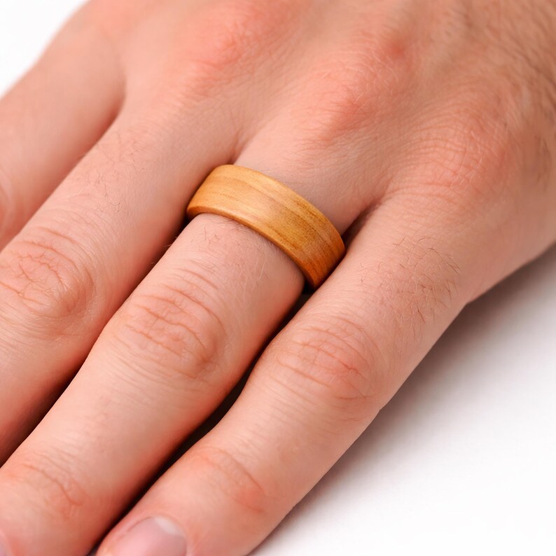 Olive wood ring, Minimalist ring set, Wedding ring set his and her, Wooden ring, Custom engraved ring, Couple rings matching, his her ring image 7