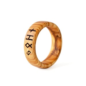 Runes ring, Viking alphabet name, Olive ring, Viking ring, Promise ring Him, Wood engraved ring, Secret message ring, Viking wedding band