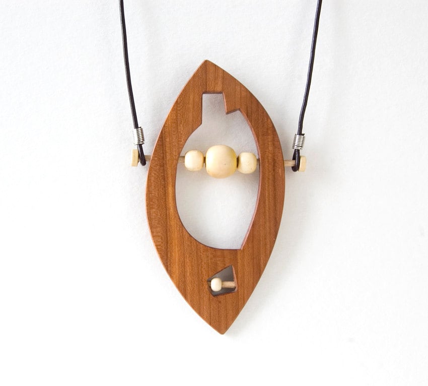 Geometric Wood Necklace Women Wood Pendant Natural Jewelry Etsy