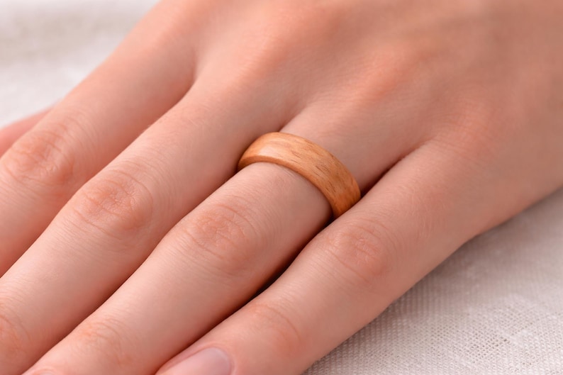 Olive wood ring, Minimalist ring set, Wedding ring set his and her, Wooden ring, Custom engraved ring, Couple rings matching, his her ring image 2