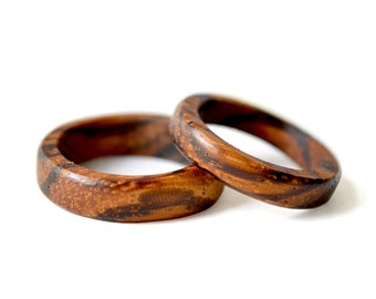 Zebrano wood rings, Couples wedding ring set, His Her ring, Wood ring engraved, 5th year anniversary gift wood, Promise rings for him