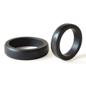 Ebony Rings set, Black His And Hers Rings, Engraved Wood Ring, Wood Wedding Ring Set, Simple Wedding Band Set, 5th Wedding Anniversary Gift image 4