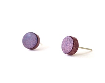 Purple heart earrings, Wooden earrings for men, Tiny ear stud, Wooden stud earrings, Purple wood earrings, 6mm stud earrings, Wooden gift