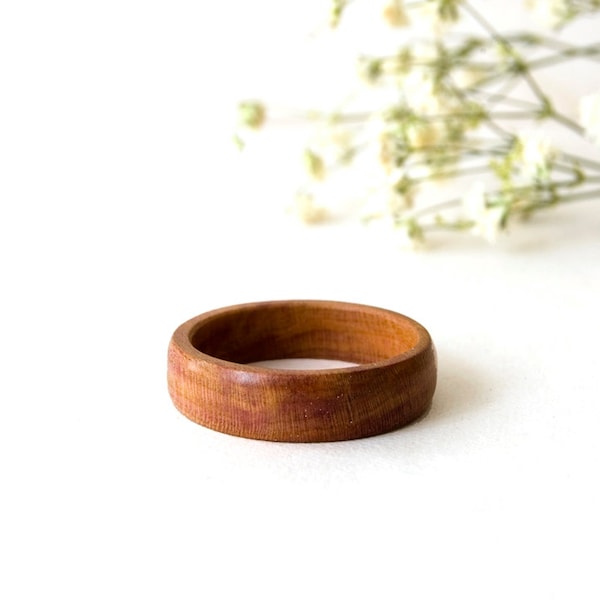 Plum wood ring, Men wedding band wood, Wood ring with engraving, Wood engagement ring, Couple promise rings, 5 year anniversary gift