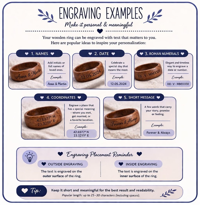 Walnut ring, Wooden ring, Male Wedding Band, Inside engraved ring, Mens wood ring, Couples wedding bands, Initial ring, Promise ring for him image 13