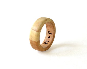 Lilac wood ring, Custom engraved ring, Promise ring him, Simple wedding band, Wooden ring, Initial ring, 5 anniversary gift her, Date ring