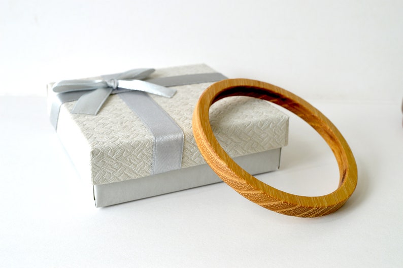 Acacia wood bracelet, Thin wooden bangles, Wood geometric bracelet, Circle wood bracelet for women, 40th birthday gifts, Engraved bracelet image 2