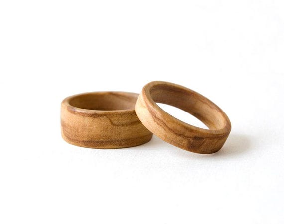 Olive wood ring, Minimalist ring set, Wedding ring set his and her, Wooden ring, Custom engraved ring, Couple rings matching, his her ring