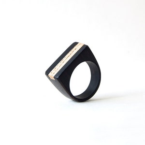 Ebony wood ring, Black wood ring, Two tone mens wedding band, Wooden ring women, Promise ring for Him, Wood ring with engraving, Signet ring