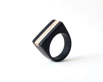 Ebony wood ring, Black wood ring, Two tone mens wedding band, Wooden ring women, Promise ring for Him, Wood ring with engraving, Signet ring