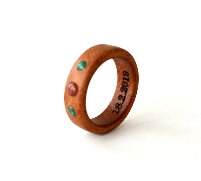 Wood Promise Rings Promise Ring for Her Wood Inlay Ring Engraved Ring | Etsy