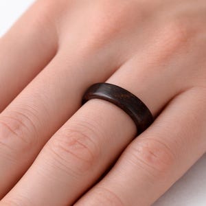 Ebony Rings set, Black His And Hers Rings, Engraved Wood Ring, Wood Wedding Ring Set, Simple Wedding Band Set, 5th Wedding Anniversary Gift image 3