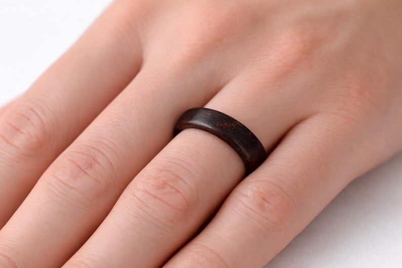 Ebony Rings set, Black His And Hers Rings, Engraved Wood Ring, Wood Wedding Ring Set, Simple Wedding Band Set, 5th Wedding Anniversary Gift image 3