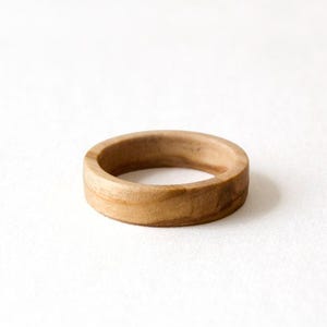 Olive wood ring, Minimalist ring set, Wedding ring set his and her, Wooden ring, Custom engraved ring, Couple rings matching, his her ring image 6