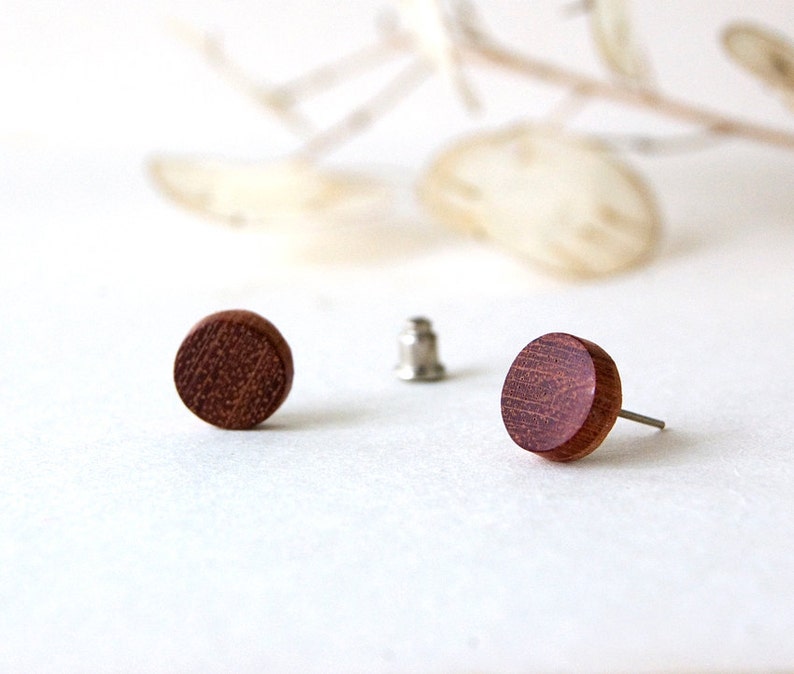 Mahogany earrings, Wood earring studs, Post wood earrings, Stud earrings image 2