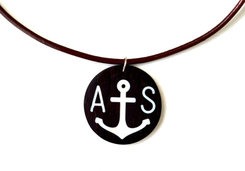 Olive Wood Necklace, Personalized Anchor Necklace, Resin Wood Necklace