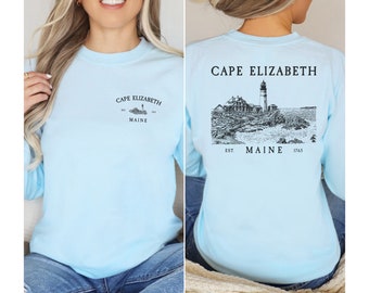 Comfort Colors Cape Elizabeth Maine Portland Head Lighthouse long sleeve t-shirt.