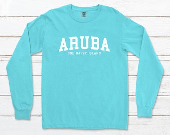 Comfort Colors Aruba One Happy Island long sleeve t-shirt.