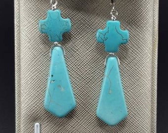 Faith .925 Sterling Silver - Lever Back -Turquoise Blue Magnesite - Earrings - By Carbon Arc Adornments - UPC 700153944090