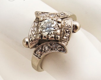 Art Deco Diamond Ring 14 K White Gold 1920