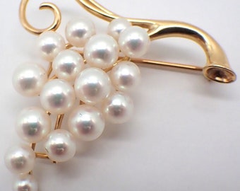 Grape Bunch Pearl Brooch 14K Gold