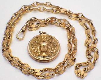 Collier pendentif médaillon et chaîne Art nouveau or rempli