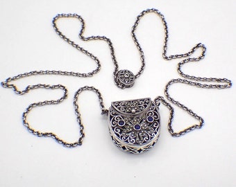 Watch Purse Necklace Sterling Silvers Sapphires Marcasite Stones