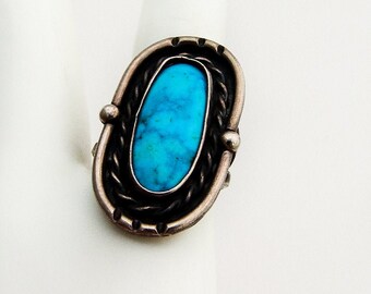 Navajo Oval Turquoise Ring Sterling Silver Evelyn Abeita