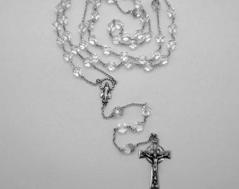 Crucifix Rosary Cut Crystal Beads Sterling Silver