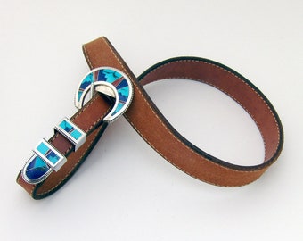 Navajo Belt Larry Chavez Sterling Silver Stone Inlay