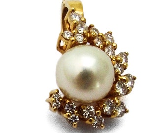 Akoya Pearl Enhancer Pendant Diamond Cluster 14 K Yellow Gold