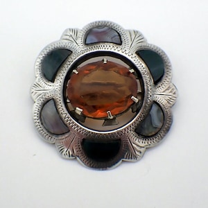 Scottish Design Brooch Multi Gem Inlay Sterling Silver