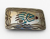 Navajo Bear Paw Belt Buckle Chip Inlay William Caroline Begay Sterling Silver