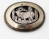 Tom Bahe Navajo Elk Belt Buckle Oval Form Sterling Silver