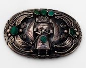 Fred Guerro Kachina Dancer Belt Buckle Green Turquoise Sterling Silver