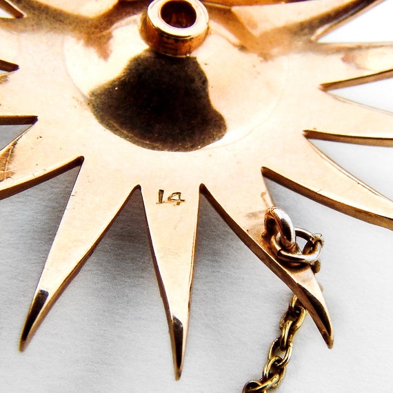 Victorian Sunburst Brooch Pendant Seed Pearls 14 … - image 3
