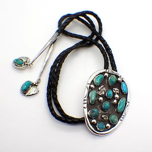 Turquoise Bolo Tie Navajo T Benally Sterling Silver Leather Cord