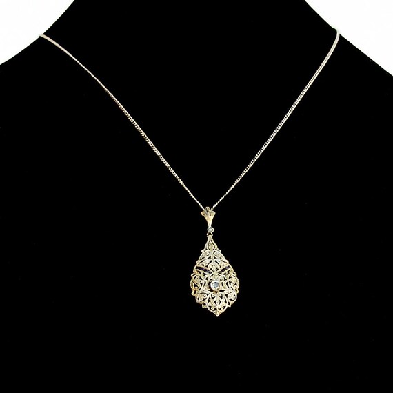 Art Deco Diamond Sapphire Pendant Chain Necklace … - image 3