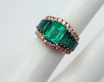 Smaragd breite Bandring 18K Gelbgold Diamanten